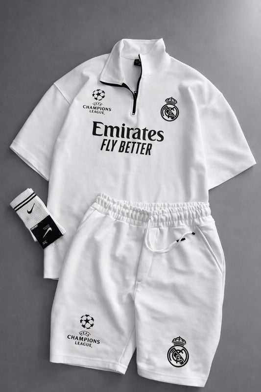 LI-86 MENS ATHLEISURE FOOTBALL INSPIRED SET – SLIM FIT HALF ZIP & SHORTS