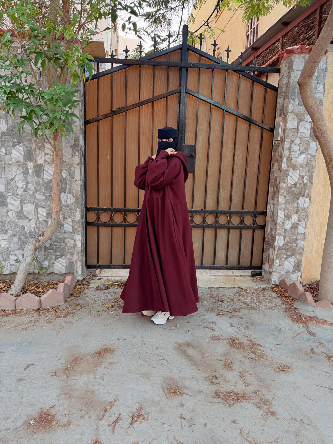 Ch 611 -Button-Front Long Frill Hoodie Winter Fleece Maxi Style with Wide Flare -