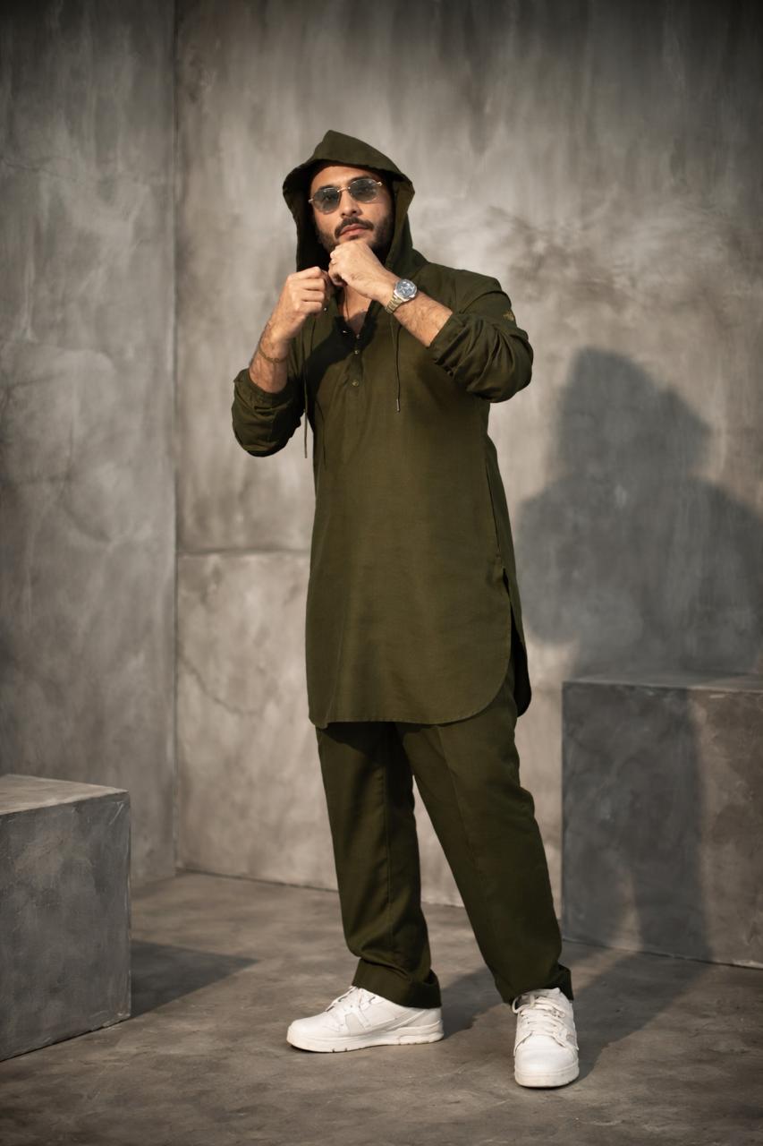 Men’s Hooded Kurta Pajama Set – Modern Fusion Ethnic Wear